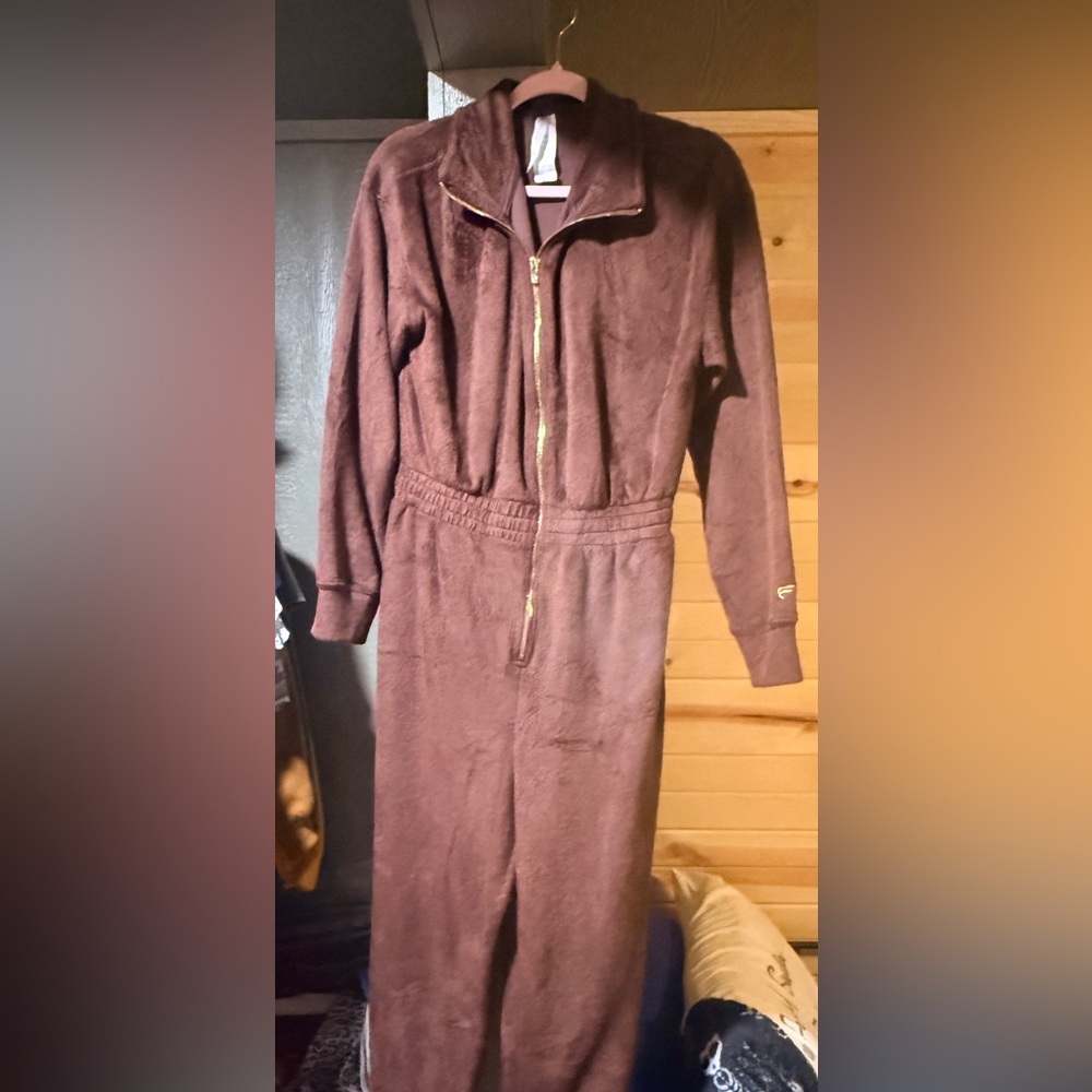 Fabletics Brown Jumpsuit with Gold Zipper